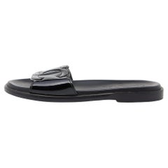 Chanel Black Patent Leather CC Flats Slide Size 37