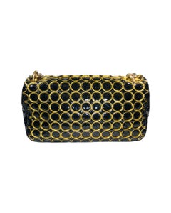 Chanel Black Patent Leather CC Gold Embroidered Chain Clutch/Shoulder Bag