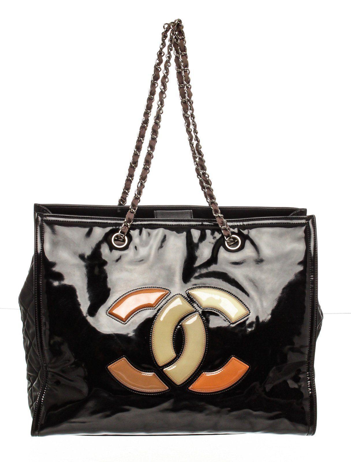 Chanel Black Patent Leather CC Lipstick Tote Bag In Good Condition In Irvine, CA