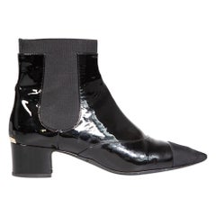 Chanel Black Patent Leather CC Logo Chelsea Boots Size IT 37.5