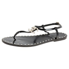 Chanel Black Leather Faux Pearl Slide Flat Sandals Size 39