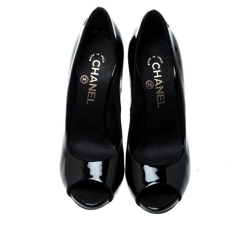 Chanel Black Patent Leather CC Faux Pearl Loafers Size 38 at 1stDibs
