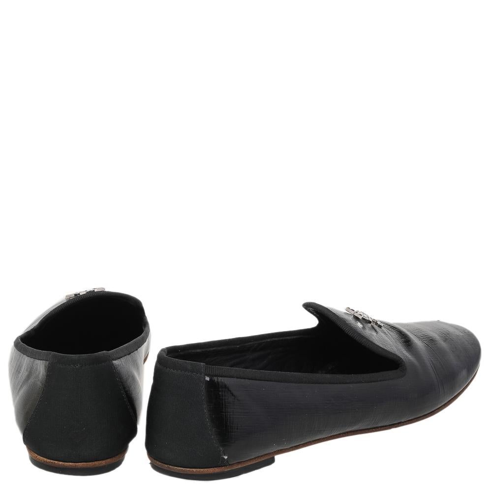 Women's Chanel Black Patent Leather CC Smoking Slippers Size 37.5