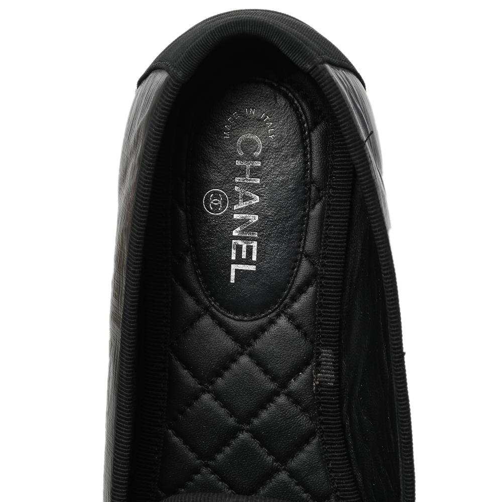 Chanel Black Patent Leather CC Smoking Slippers Size 37.5 2