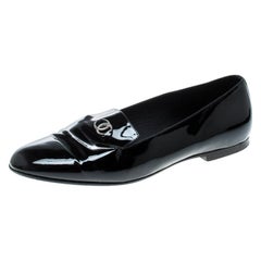 Chanel Black Patent Leather CC Smoking Slippers Size 38