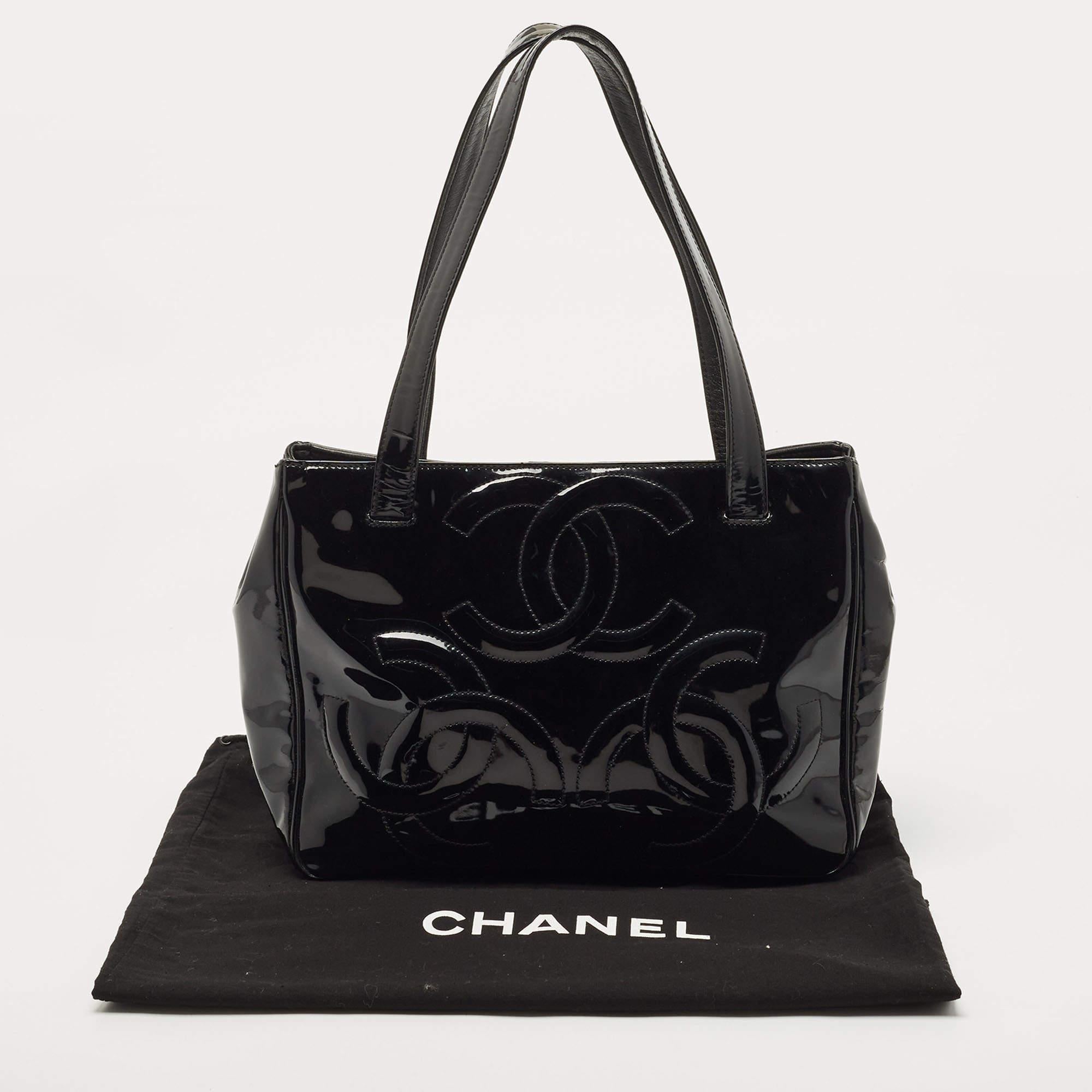 Chanel Black Patent Leather CC Tote 3