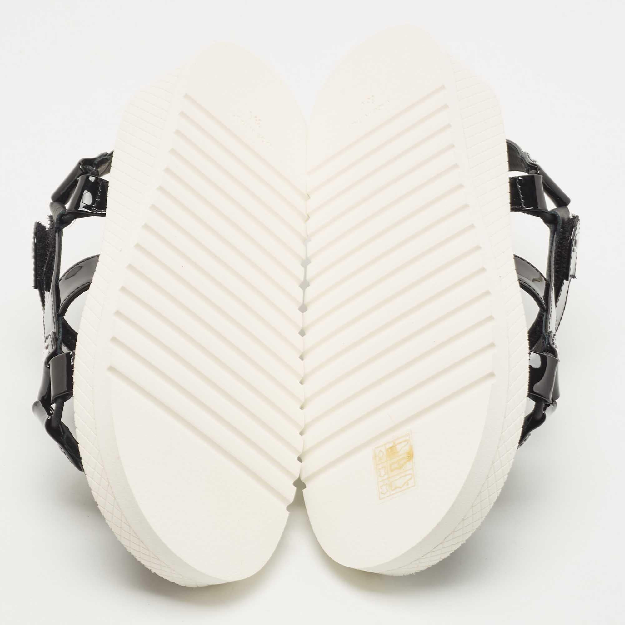 Chanel Black Patent Leather CC Velcro Strap Sandals Size 36 4