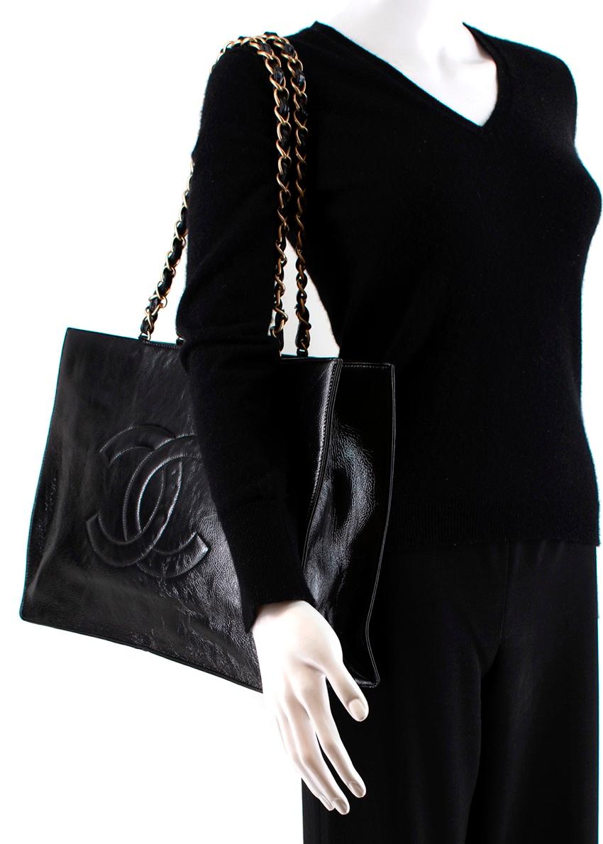 Women's Chanel Black Patent Leather CC XL Shopping Tote For Sale