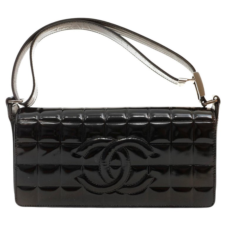CHANEL Lamb Skin Leather Chocolate bar Black Handbag Shoulder Bag #2427  Rise-on