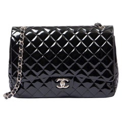 CHANEL black patent leather CLASSIC MAXI TIMELESS DOUBLE FLAP Shoulder Bag