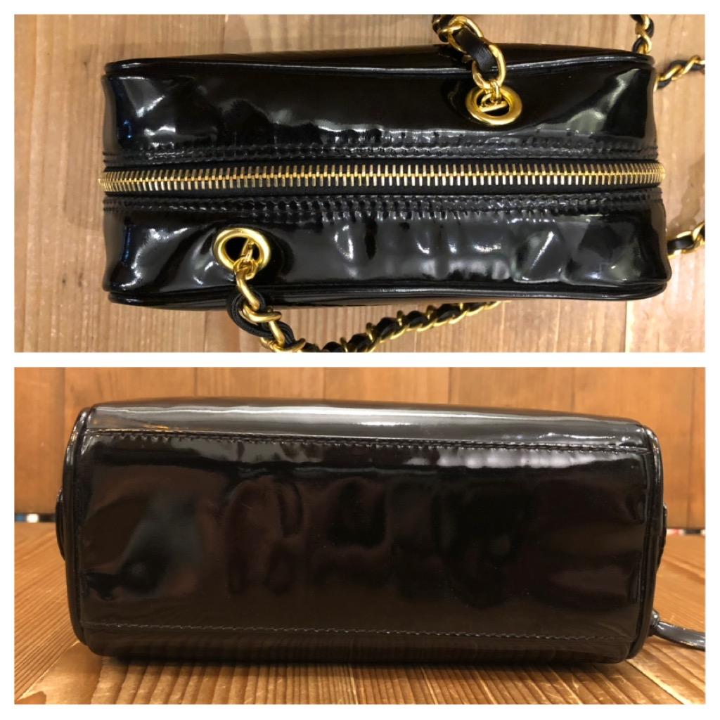 Vintage CHANEL Black Patent Leather Cosmetic Pouch Clutch Bag (Modified) For Sale 3