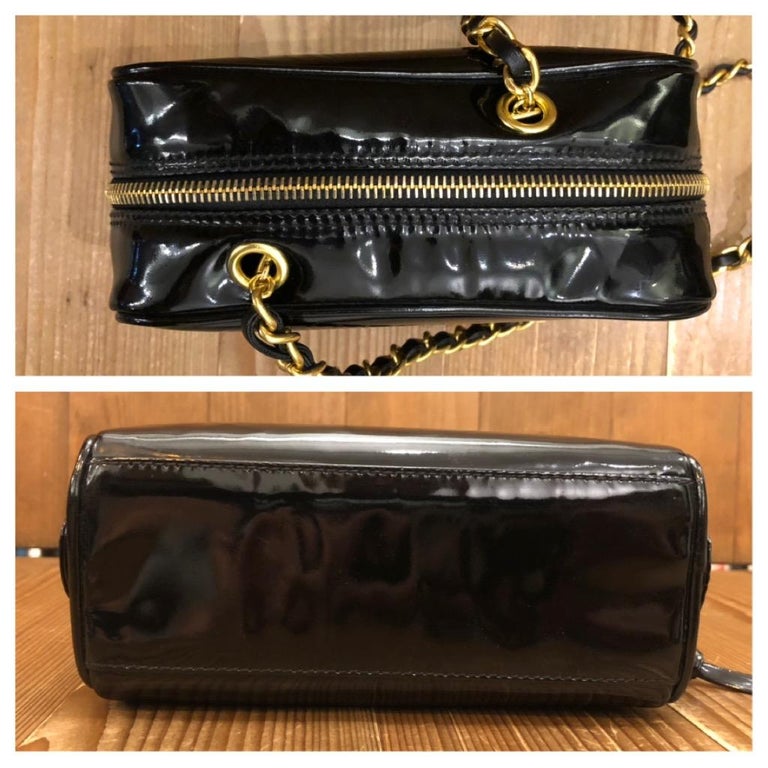 Vintage CHANEL Black Patent Leather Cosmetic Pouch Clutch Bag (Modified)  For Sale at 1stDibs