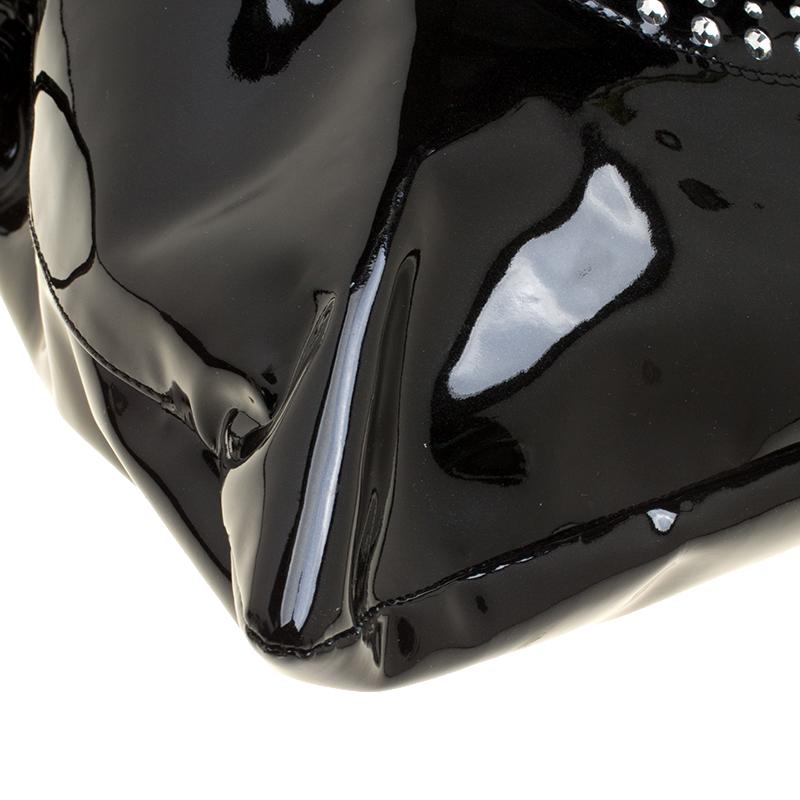 Chanel Black Patent Leather Crystal CC Bon Bon Tote 6
