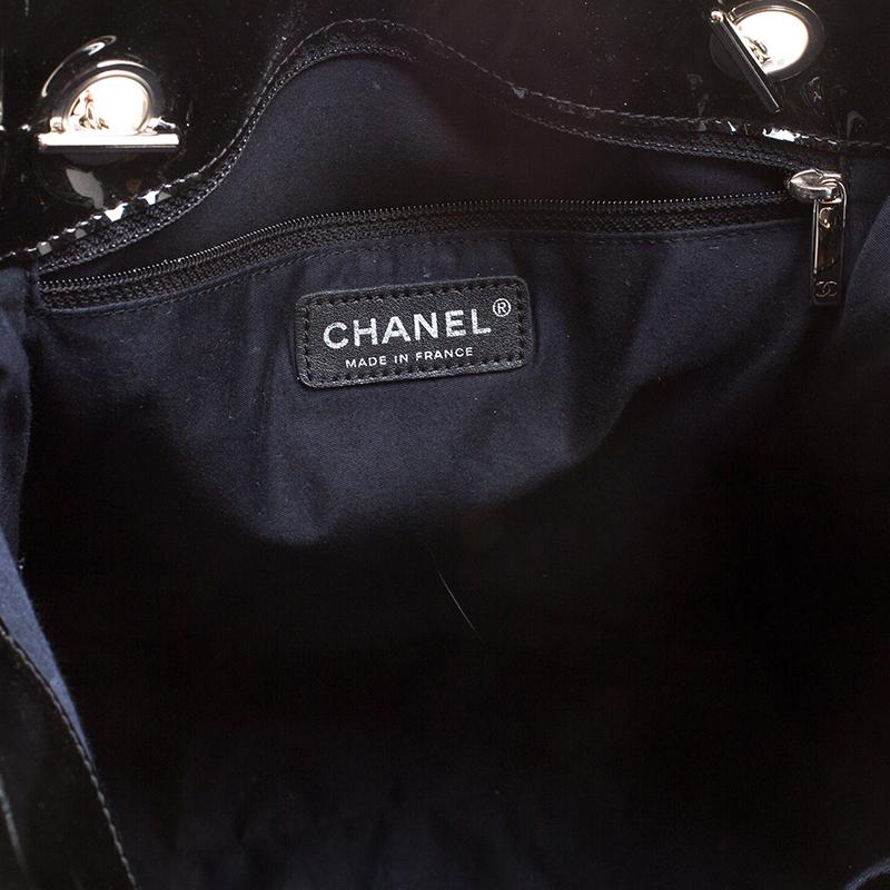 Chanel Black Patent Leather Crystal CC Bon Bon Tote 3