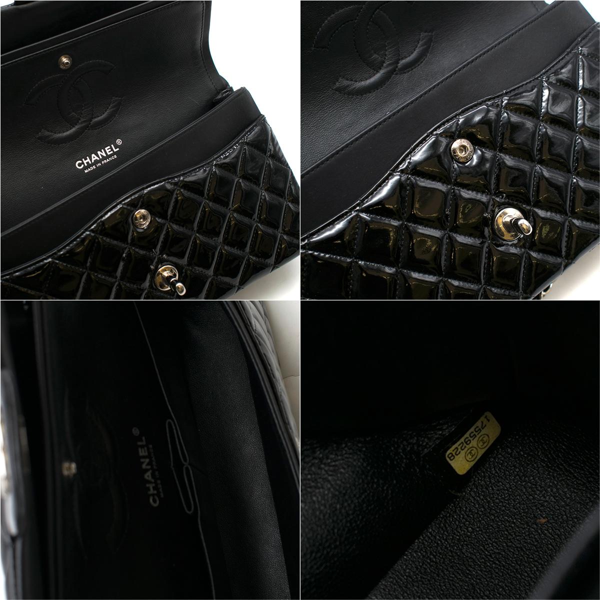 Chanel Black Patent Leather Double Flap Classic Handbag  6