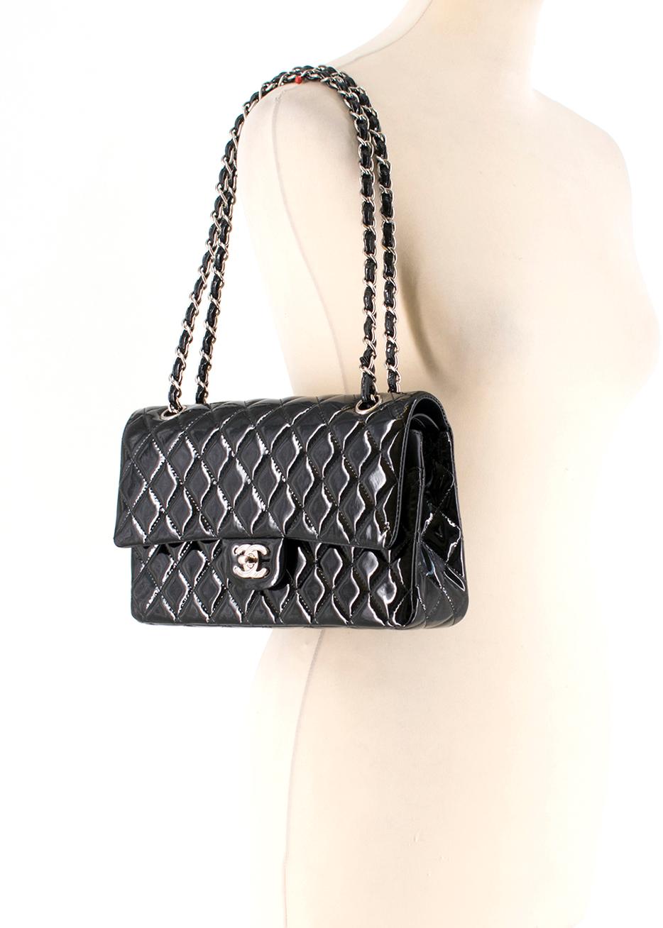 Chanel Black Patent Leather Double Flap Classic Handbag  4