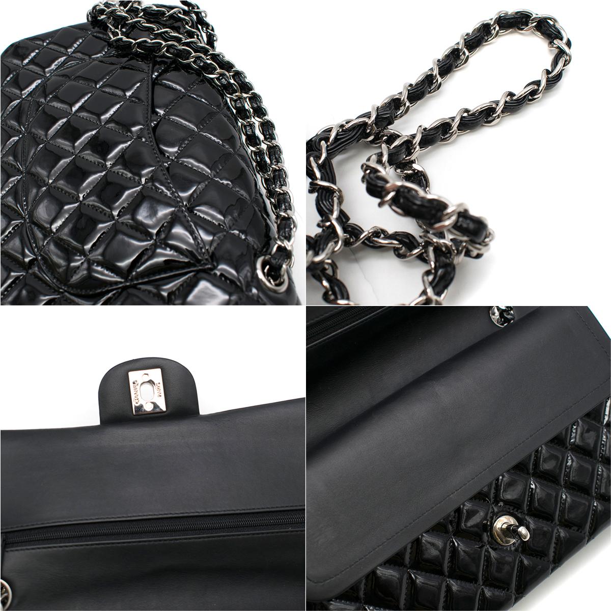 Chanel Black Patent Leather Double Flap Classic Handbag  5