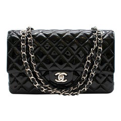 Chanel Black Patent Leather Double Flap Classic Handbag 