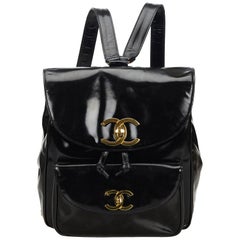 Chanel Black Patent Leather Drawstring Backpack