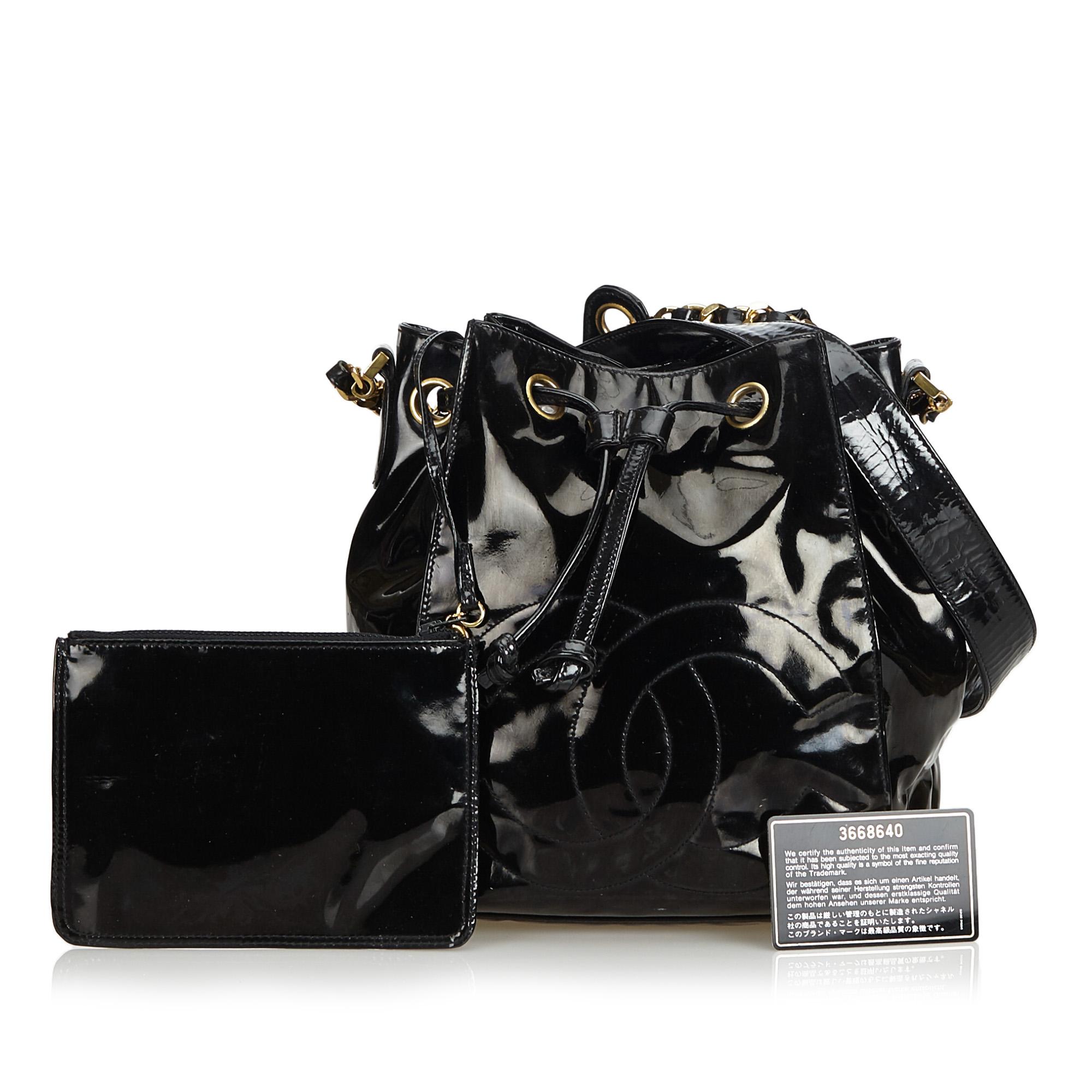 Chanel Black Patent Leather Drawstring Bucket Bag 6
