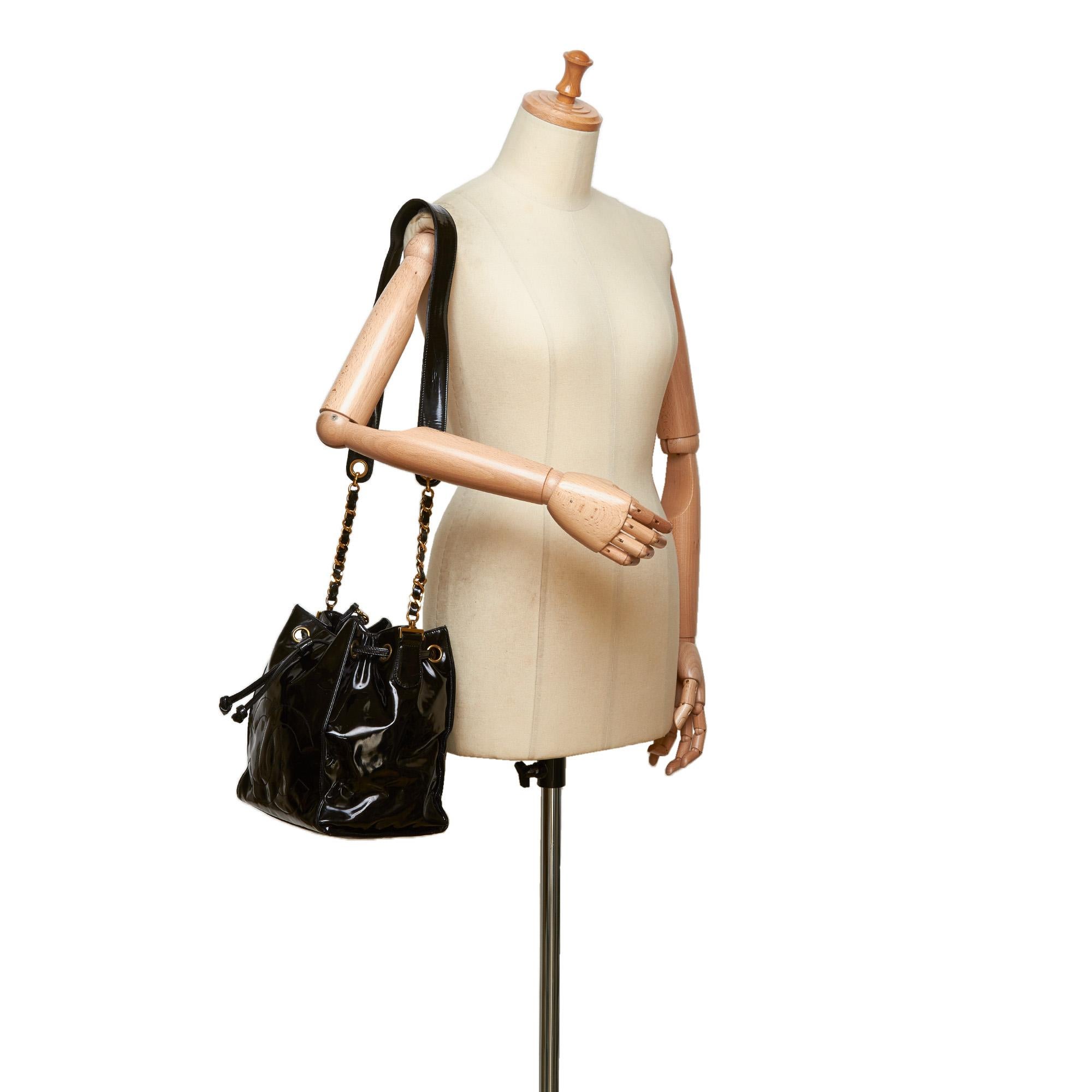 Chanel Black Patent Leather Drawstring Bucket Bag 5