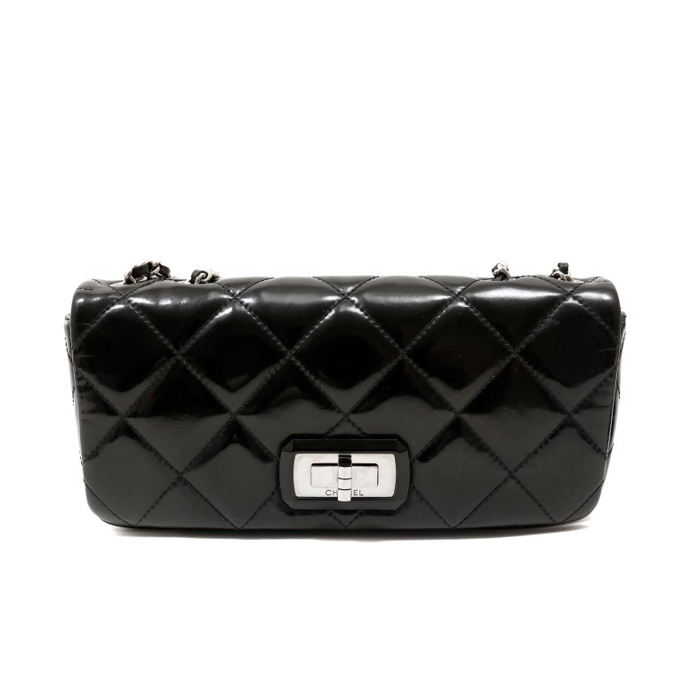 Chanel Black Patent Leather East West Reissue Flap Bag For Sale 1