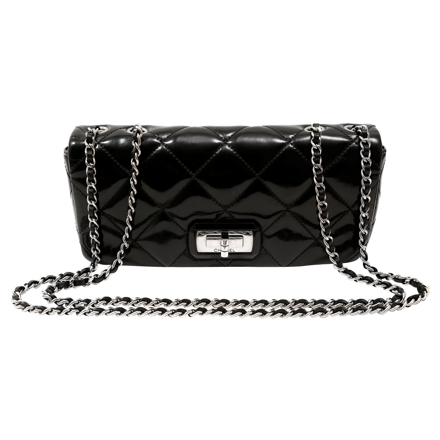 Chanel Bolso Solapa Charol Negro East West Reissue