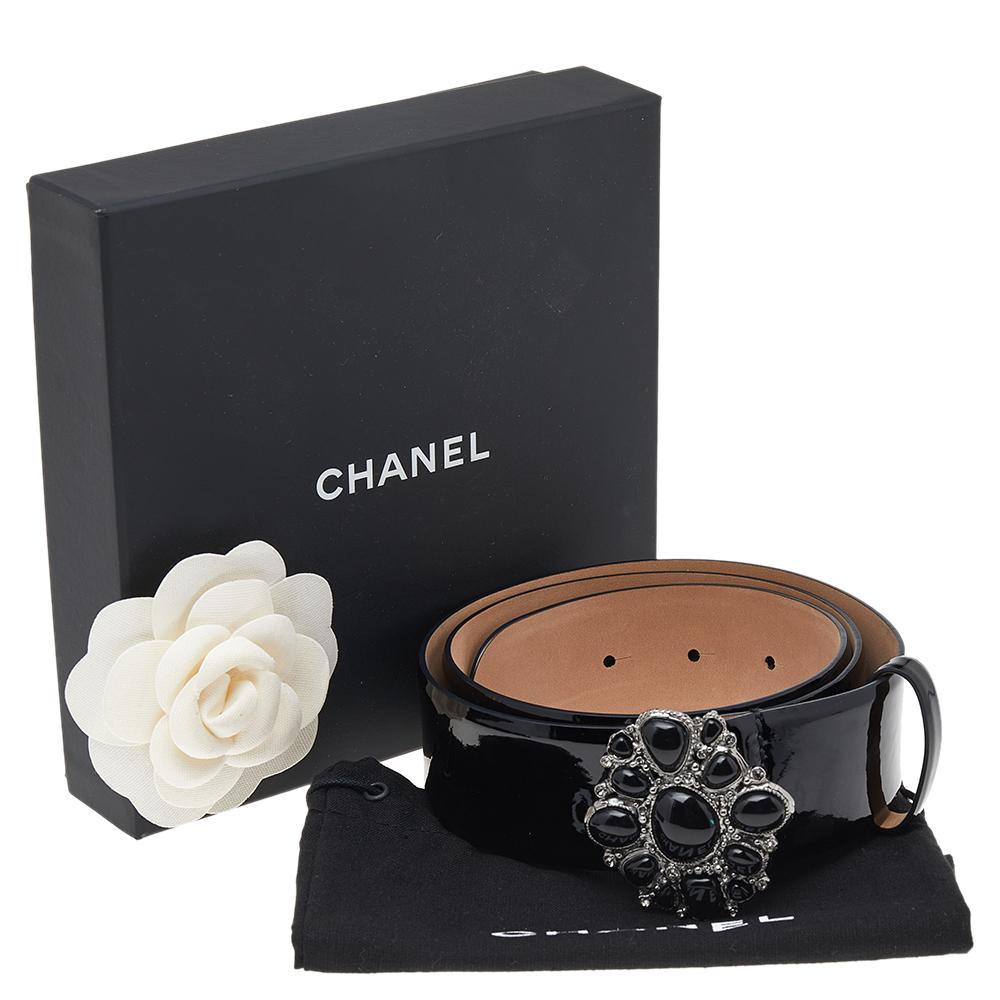 Chanel Black Patent Leather Embellished Buckle Belt 85cm 1