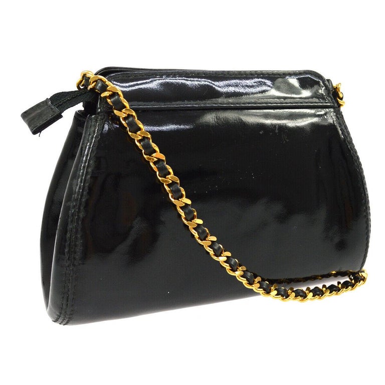 Chanel Black Patent Leather Gold Small Mini Party Shoulder Bag in Box ...