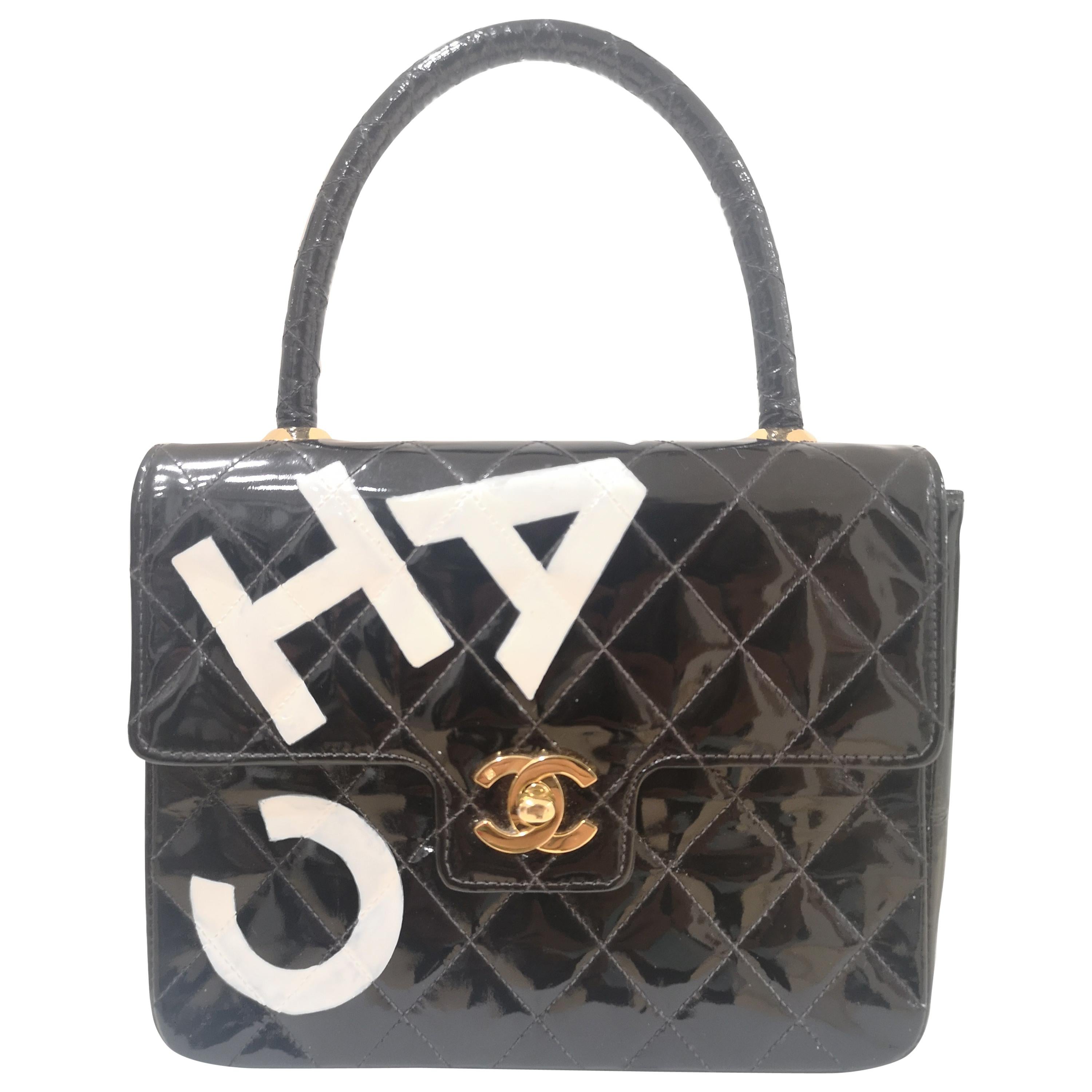 Chanel black patent leather handbag 