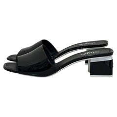 Chanel Black Patent Leather Heeled Mules - Size 41