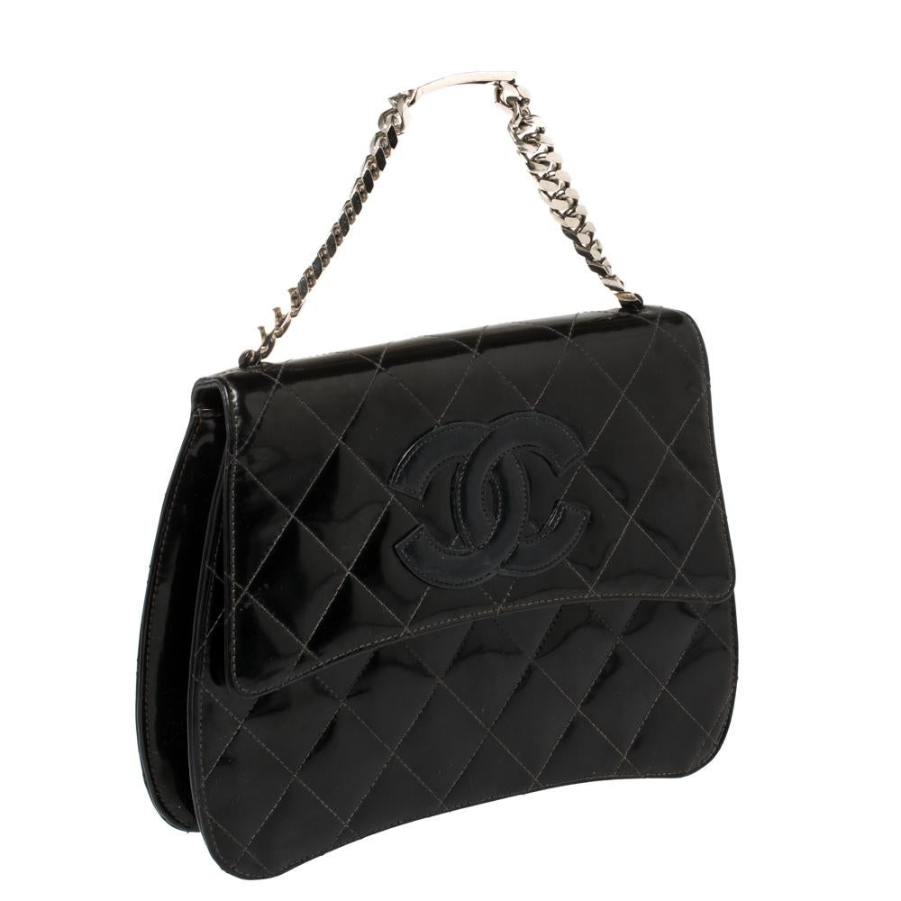 Women's Chanel Black Patent Leather ID Bracelet Flap Bag