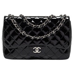 Chanel Black Patent Leather Jumbo Classic Single Flap Bag