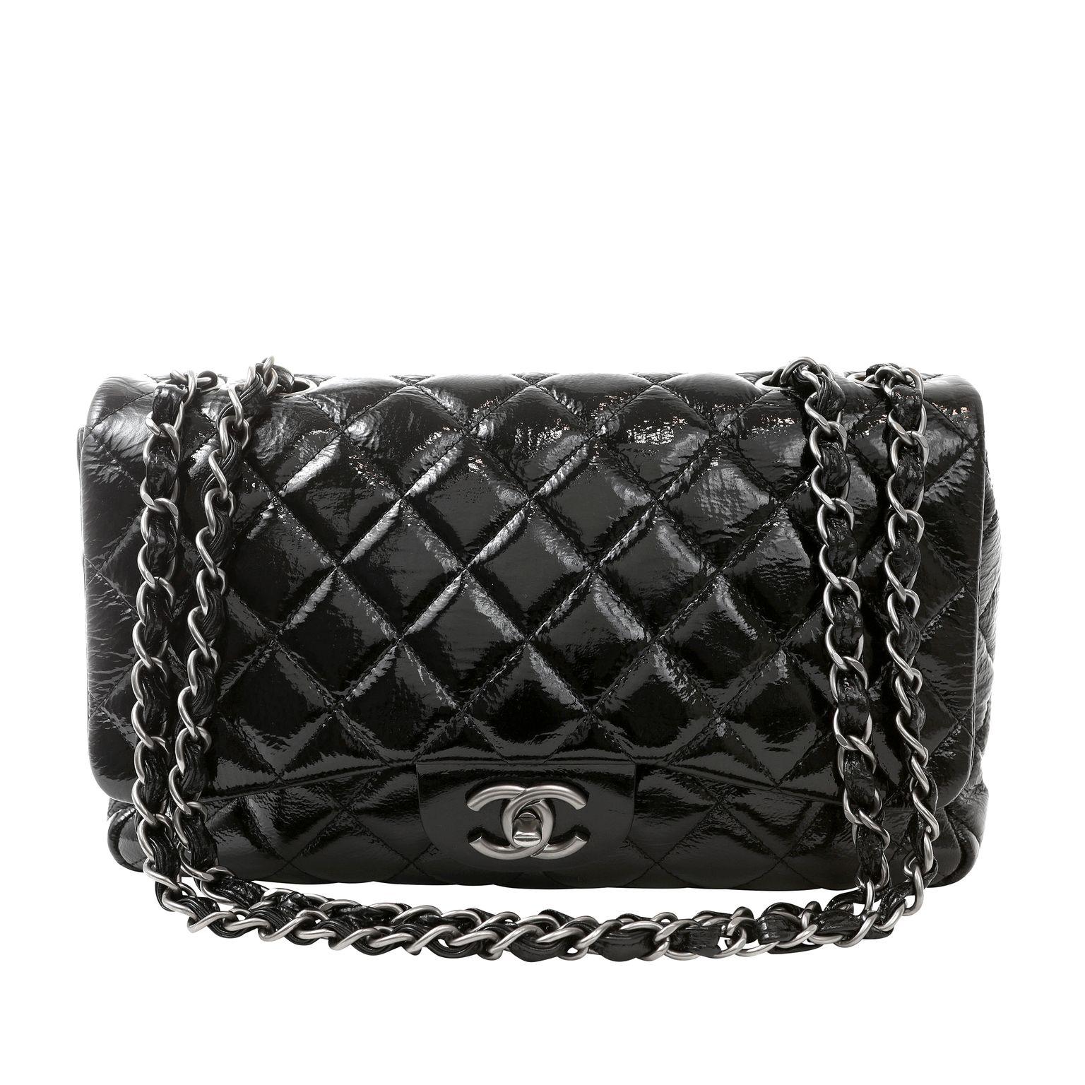 Women's Chanel Black Patent Leather Jumbo Classic with Ruthenium Hardware