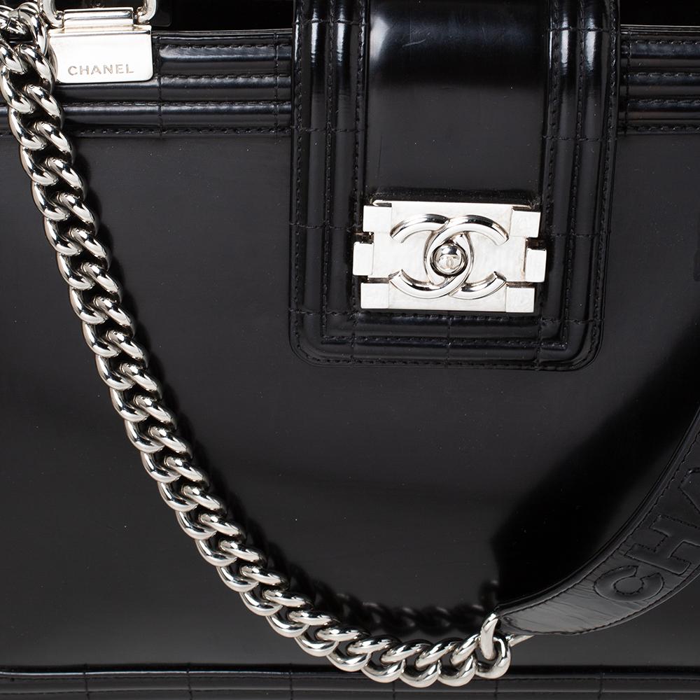 Chanel Black Patent Leather Large Boy Shopper Tote 2