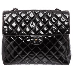Chanel Black Patent Leather Large Flap Shoulder Bag