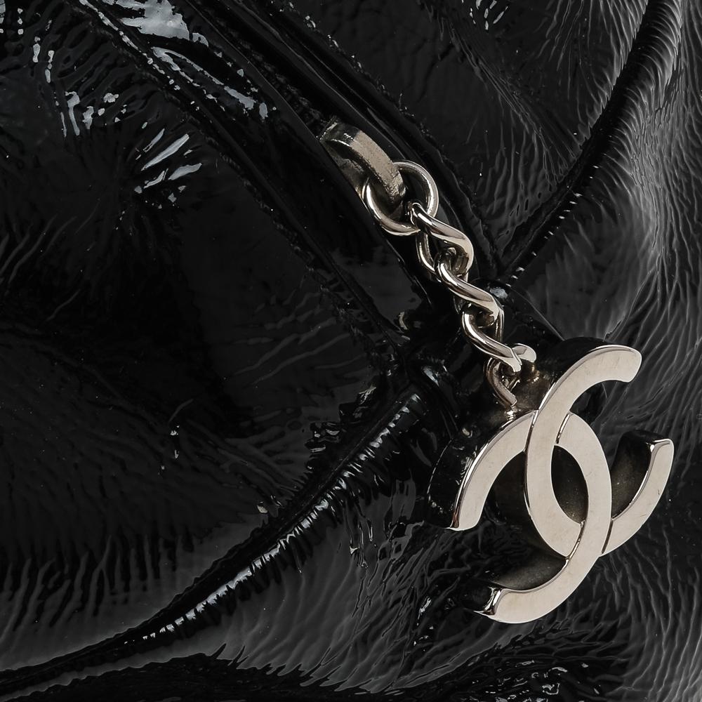 Chanel Black Patent Leather Large Luxe Ligne Bowler Bag 6