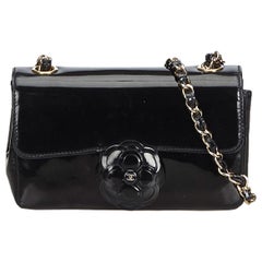 Chanel Black Patent Leather Leather Camellia Crossbody. Bag Italy