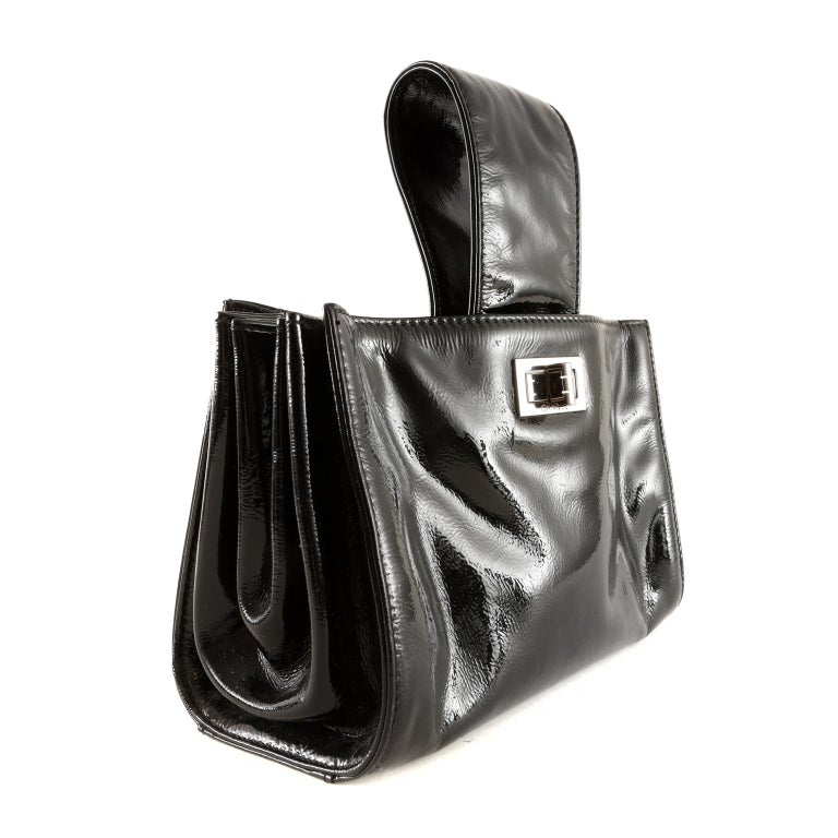 Chanel Black Patent Leather Looped Handle Bag at 1stDibs