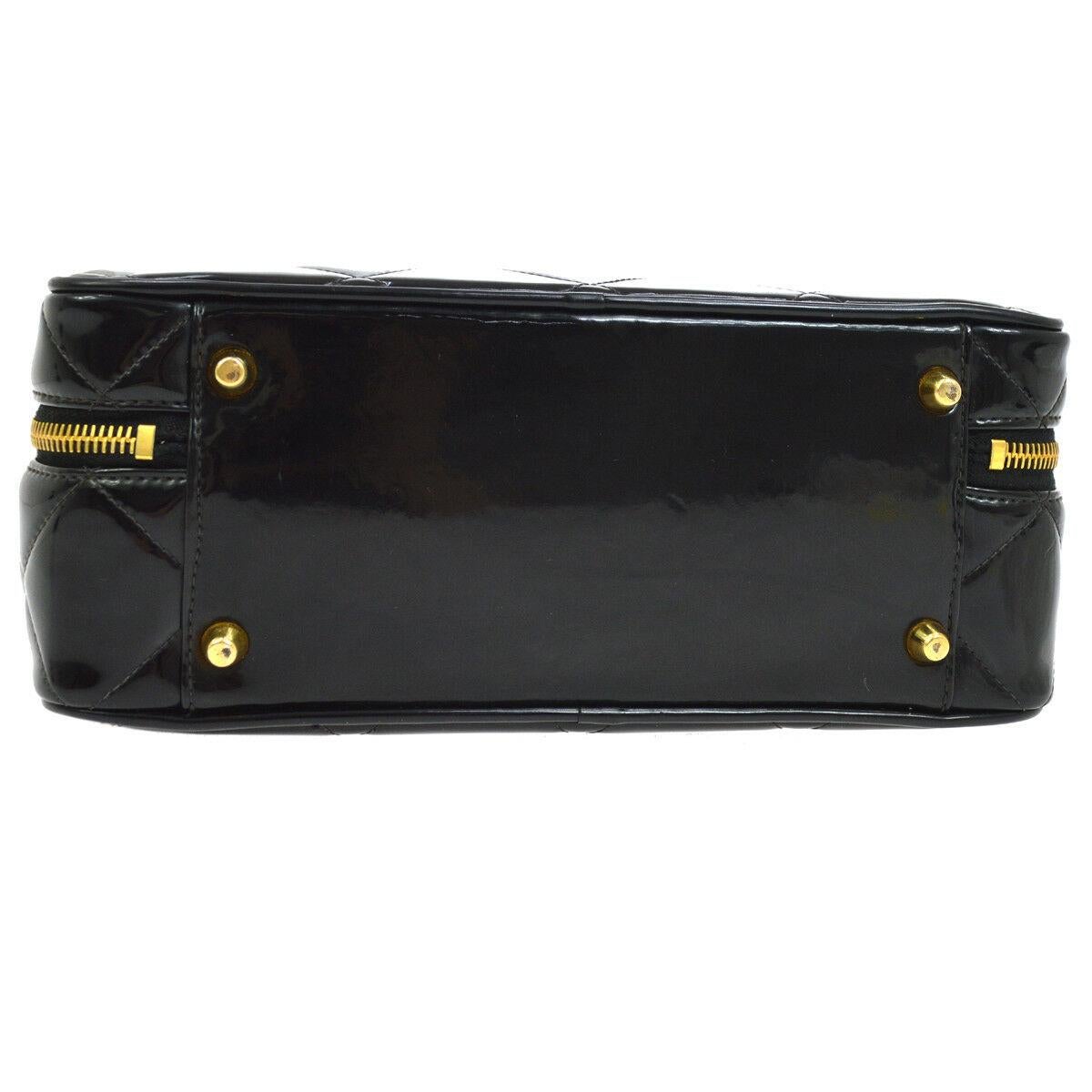 Chanel Black Patent Leather Lunch Travel Top Handle Satchel Tote Shoulder Bag 1