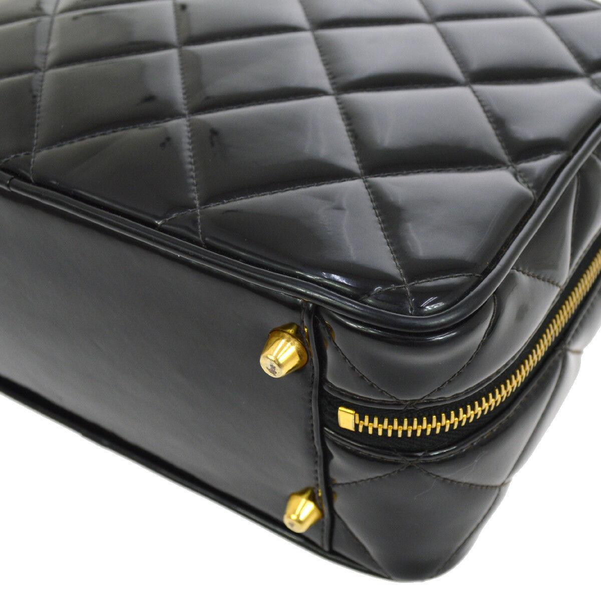 Chanel Black Patent Leather Lunch Travel Top Handle Satchel Tote Shoulder Bag 2