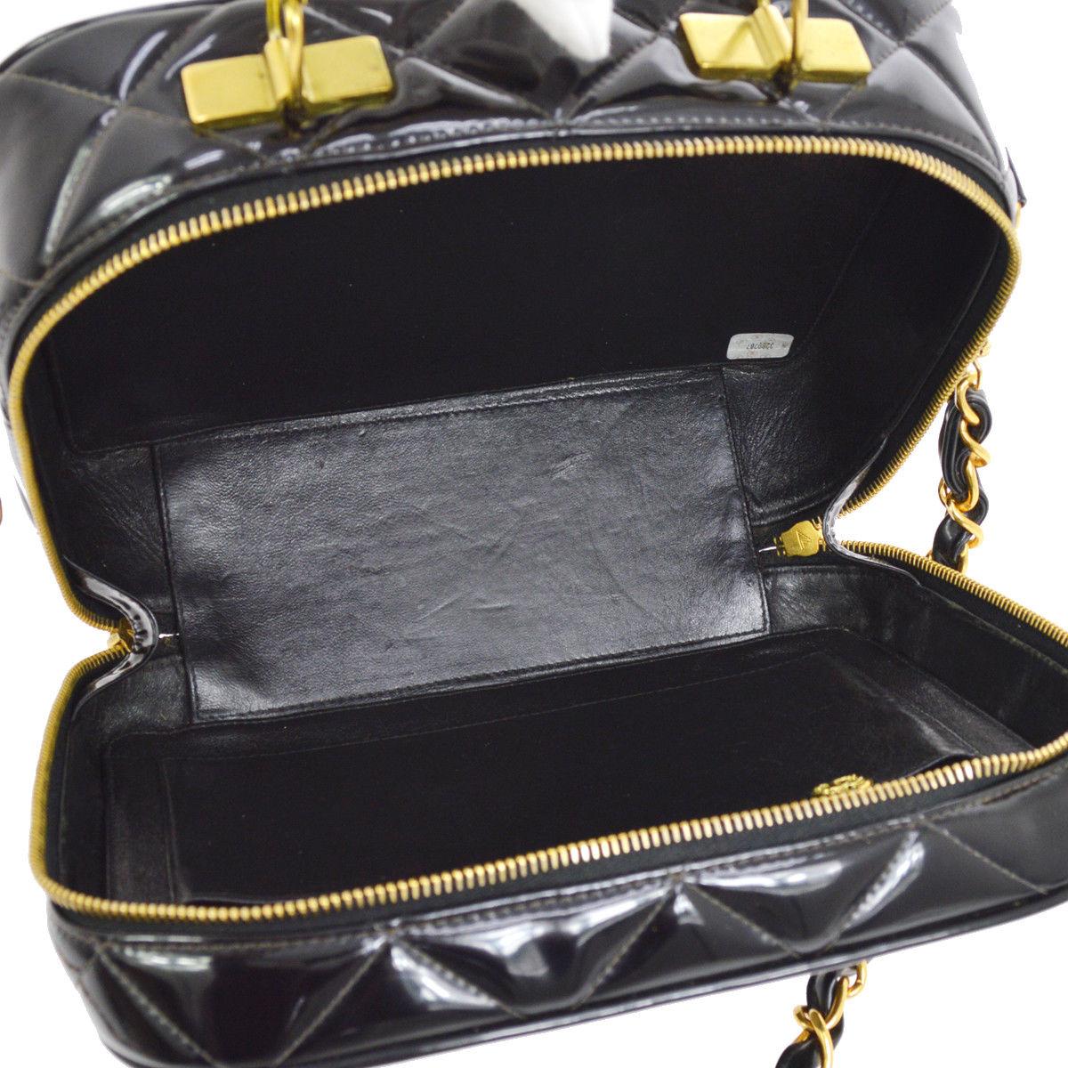 Chanel Black Patent Leather Lunch Travel Top Handle Satchel Tote Shoulder Bag 3