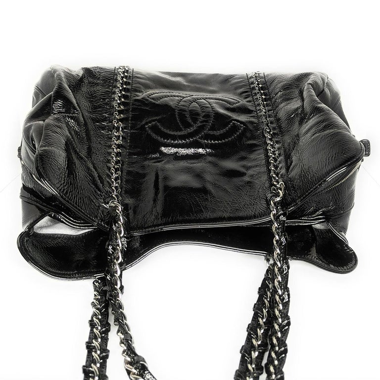 Chanel 2007 Luxe Ligne Tote Black Patent Leather Chain Strap Large