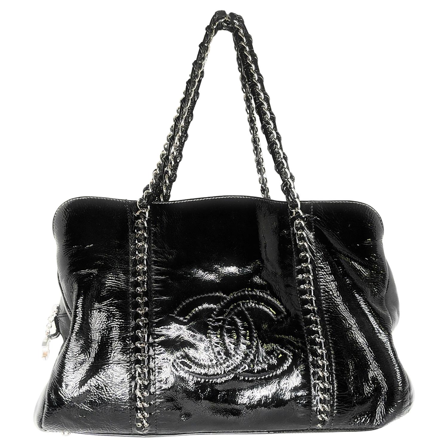 Chanel Black Patent Leather Luxe Ligne Tote Bag at 1stDibs