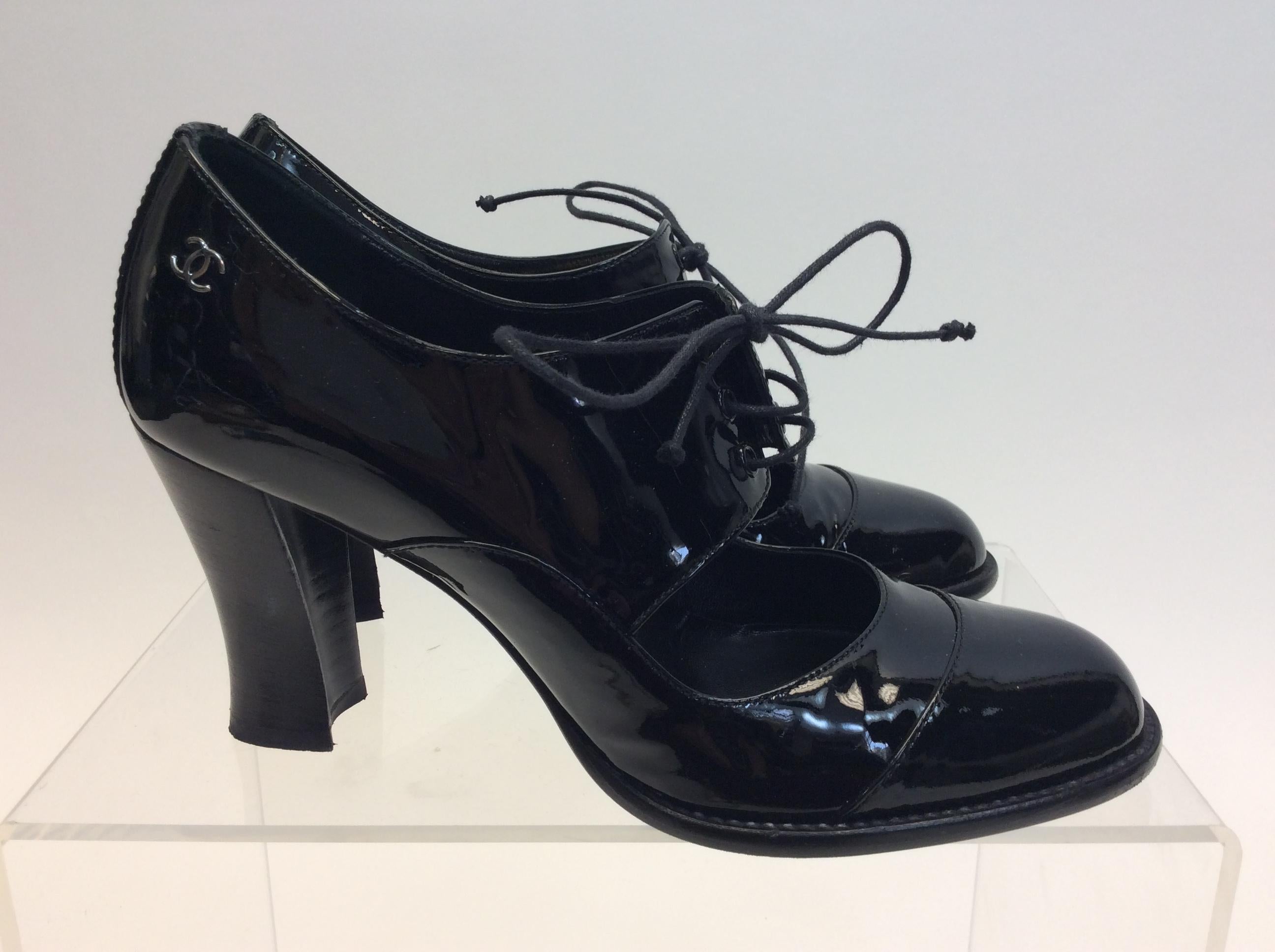 Chanel Black Patent Leather 'Mary Jane' Heels For Sale 1