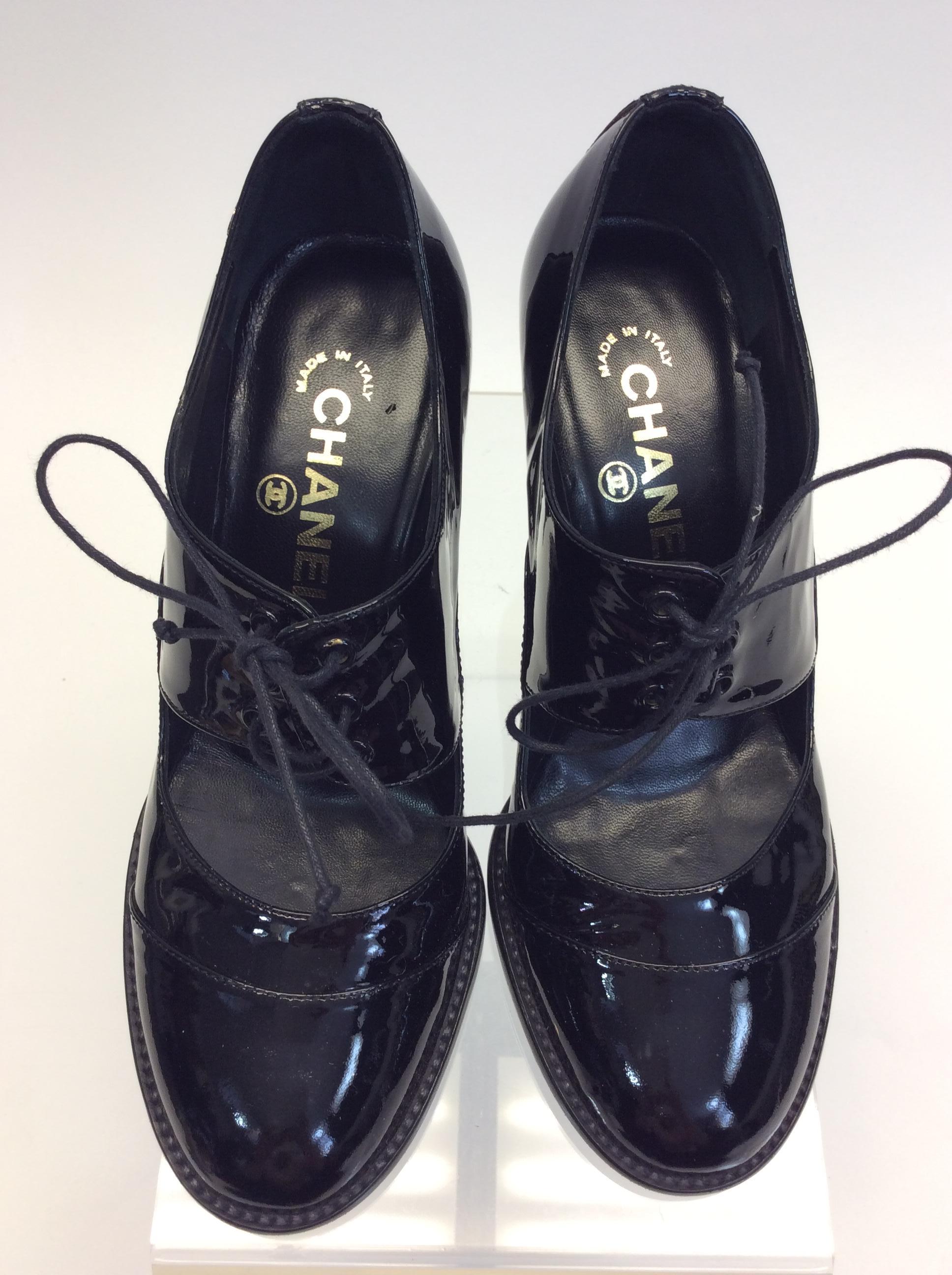 Chanel Black Patent Leather 'Mary Jane' Heels For Sale 2