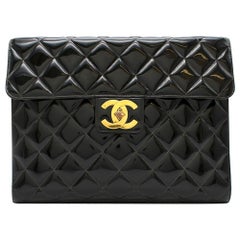 Chanel Black Patent Leather Maxi Clutch