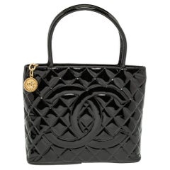 Chanel Black Patent Leather Medallion Tote