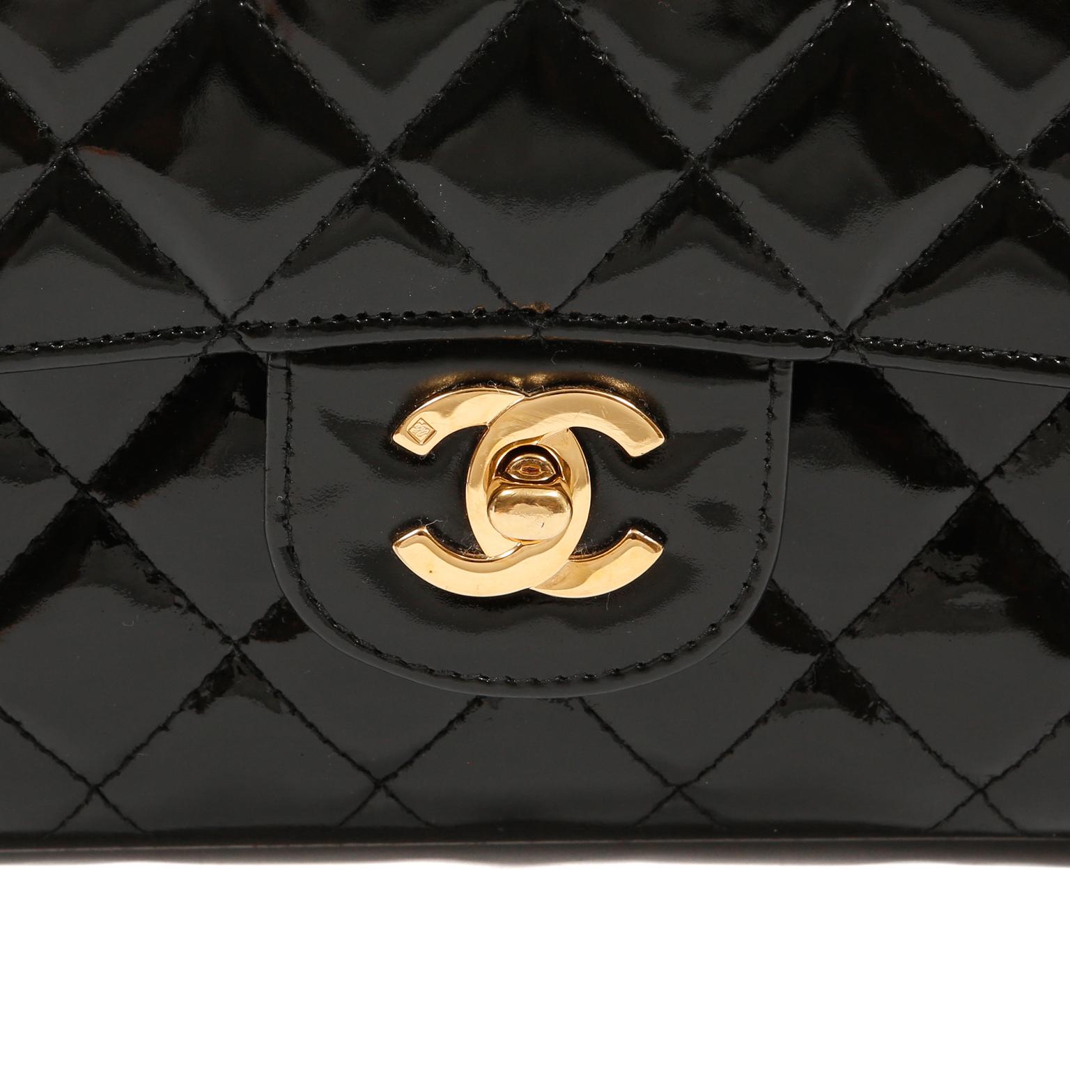 Chanel Black Patent Leather Medium Classic Flap Bag In Good Condition In Palm Beach, FL