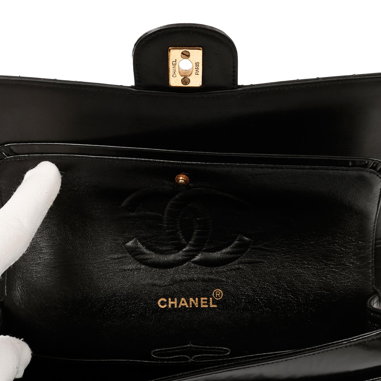Women's Chanel Black Patent Leather Medium Classic Flap Bag